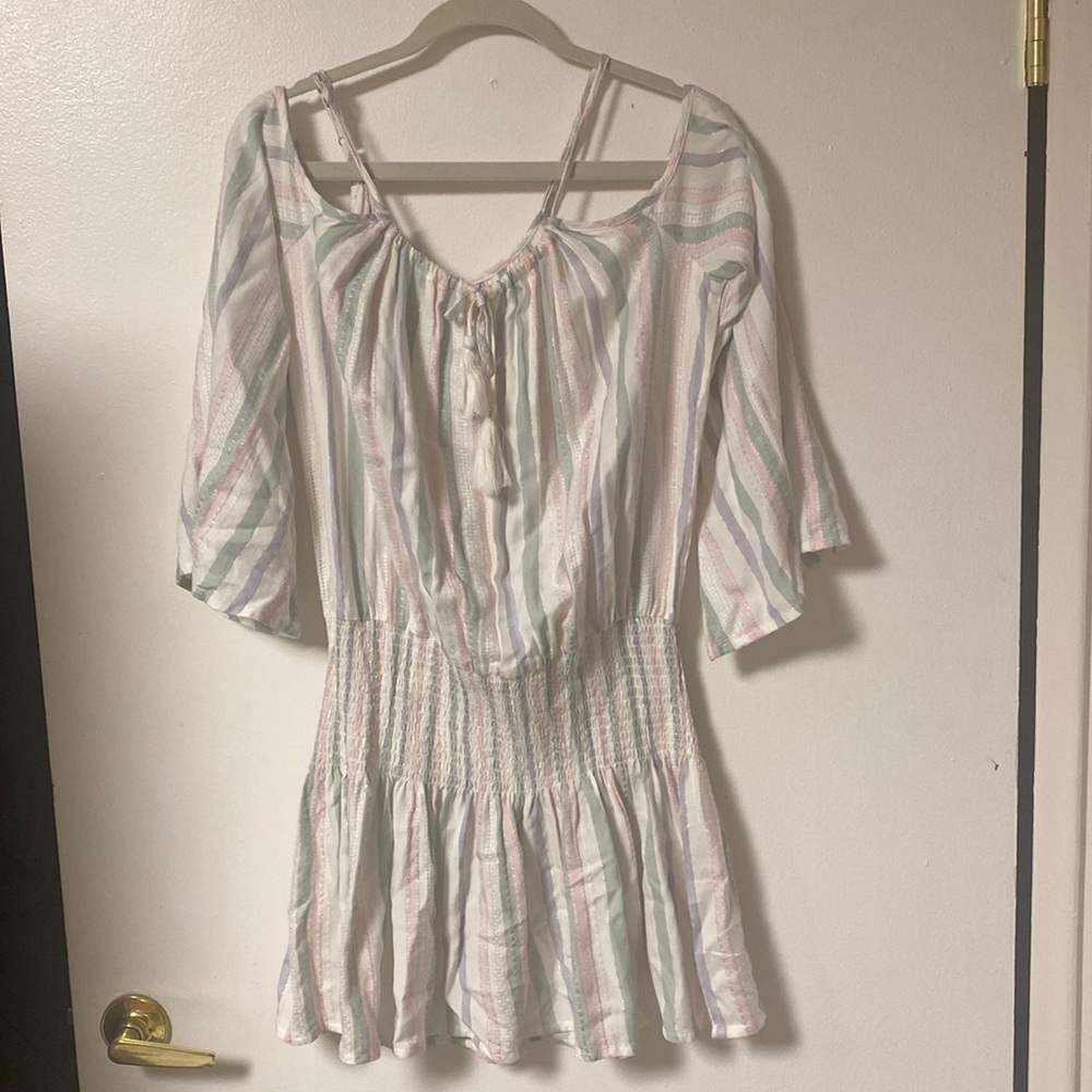 Gypsy striped cold shoulder tassel boho dress